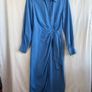 & Other Stories Blue Wrap-Style Long Sleeve Midi Dress